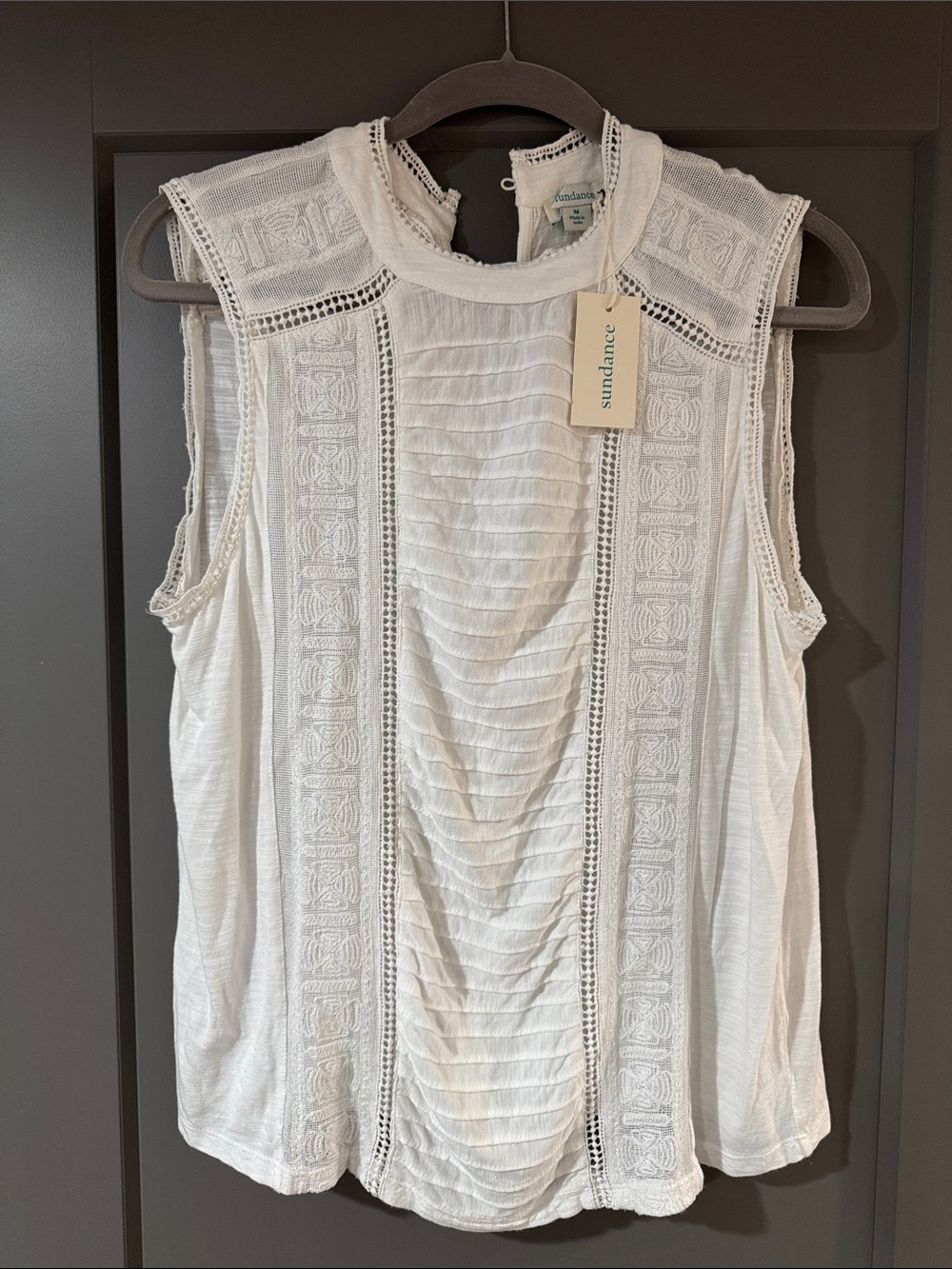 Sundance White Sleeveless Lace-Trim Camisole